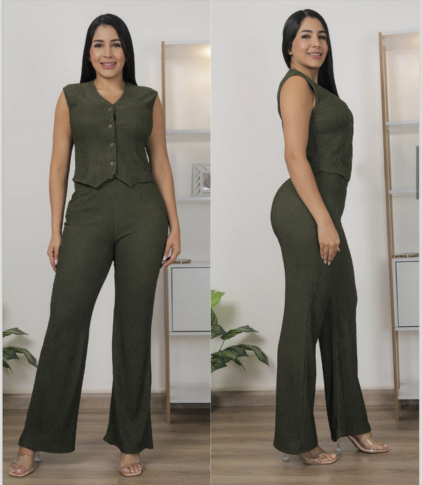 Nuevo Conjunto Elegante Blusa de botones y Pantalones de Campana