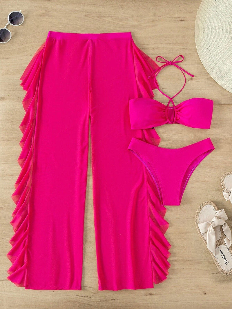 Set bikini 3 piezas & pantalones cover up de malla