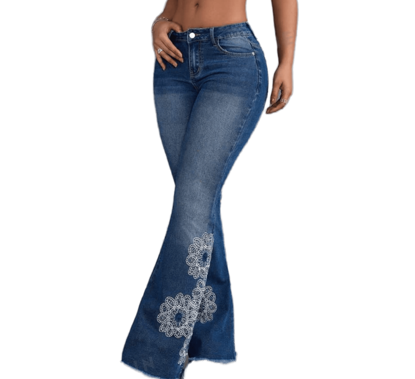 Jeans Acampanados De Bordado Floral