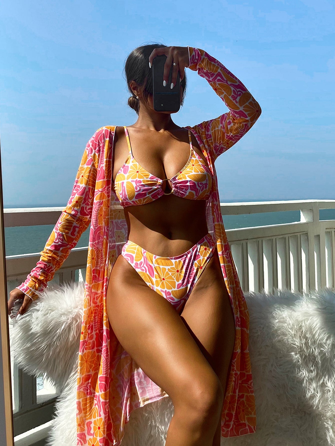 Bikini 3 piezas con kimono estampado