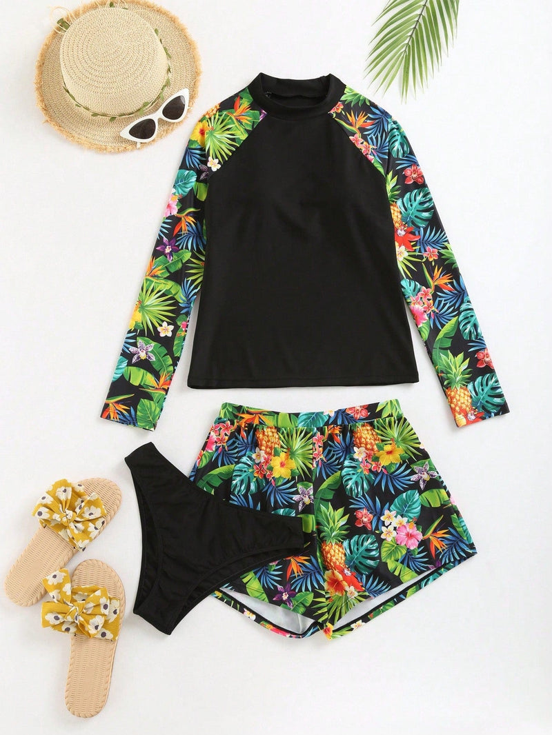 Conjunto bañador con estampado tropical