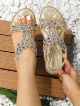 Sandalias planas con diamante de imitación