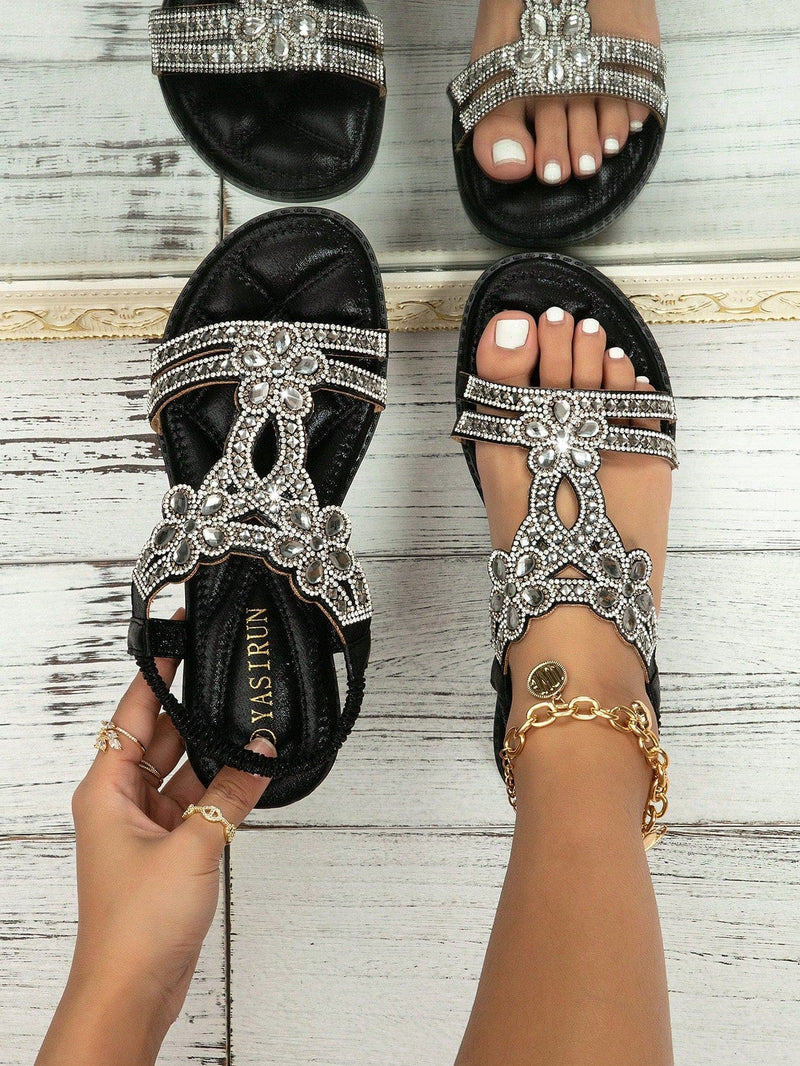 Sandalias planas con diamante de imitación