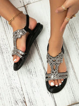 Sandalias planas con diamante de imitación