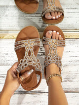 Sandalias planas con diamante de imitación