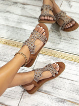 Sandalias planas con diamante de imitación