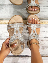 Sandalias planas con diamante de imitación