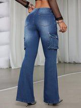 Pantalon Jeans Cargo Acampanados Con Bolsillos