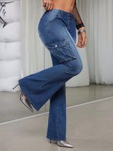 Pantalon Jeans Cargo Acampanados Con Bolsillos