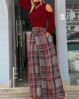 conjunto top y pantalones de pierna ancha