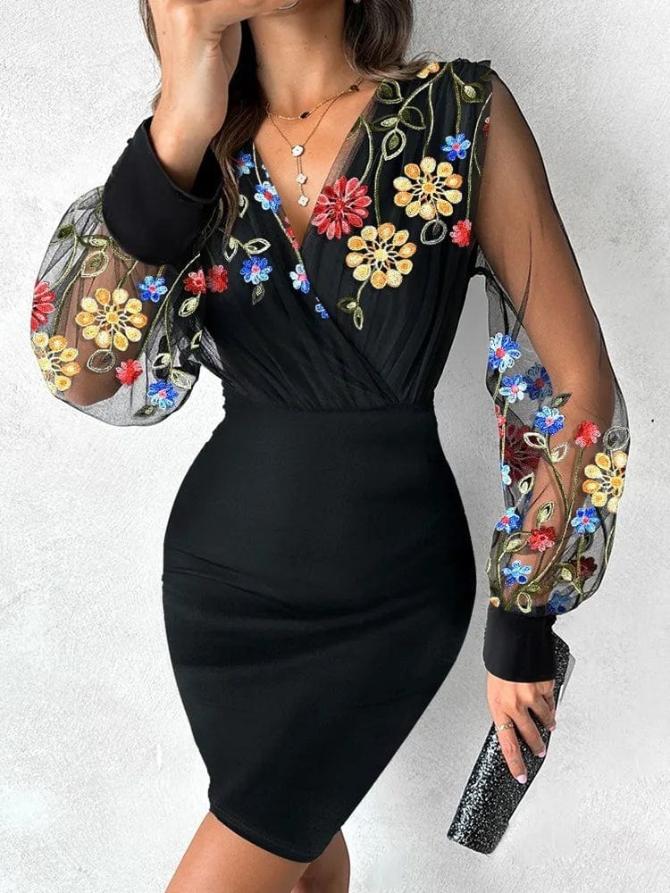 vestido elegante corto de talla floral