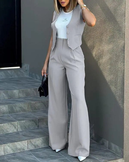 Conjunto de pantalón ancho y top sin mangas