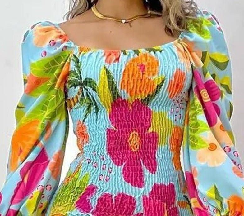 Gloude vestido fruncido de estampado tropical