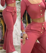 Conjunto dos piezas top y pantalón acampanado