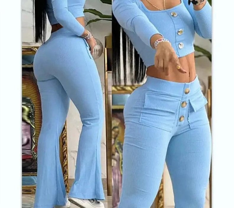 Conjunto dos piezas top y pantalón acampanado