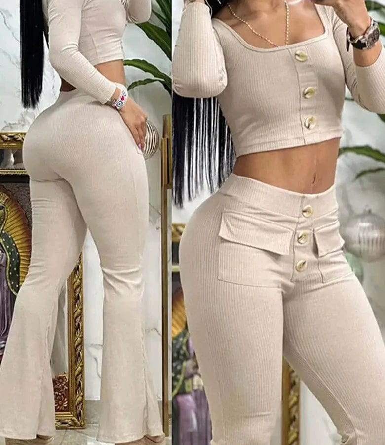 Conjunto dos piezas top y pantalón acampanado