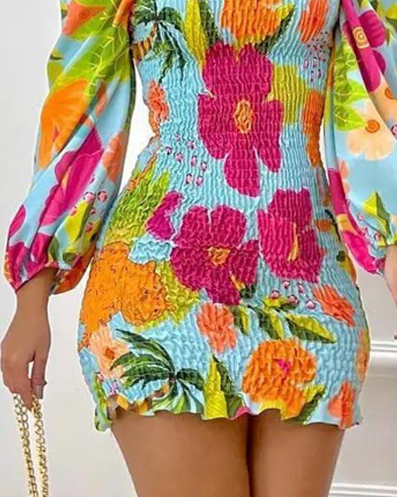 Gloude vestido fruncido de estampado tropical