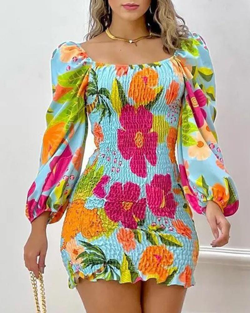 Gloude vestido fruncido de estampado tropical